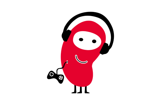 Rood figuurtje met hoofdtelefoon