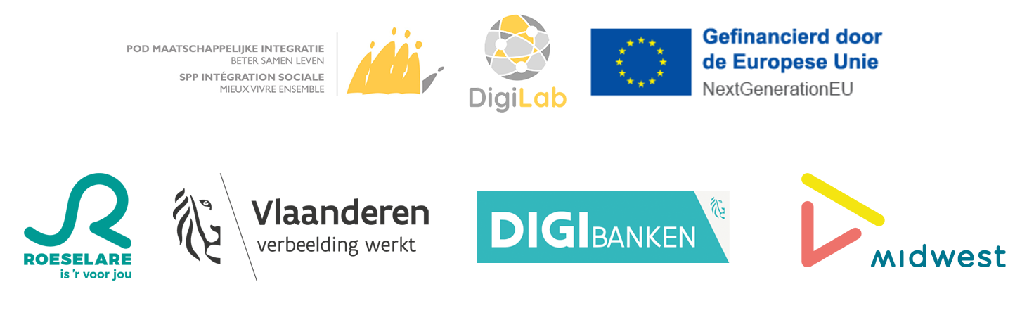 Logo's PODMI Digilab EU Roeselare Vlaanderen Digibanken en Midwest